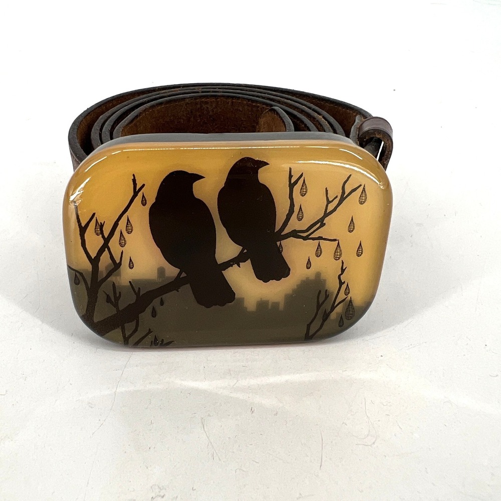 SHANE by‎ Brooks Salzwedel Birds Belt Buckle Leather Belt Resin Edgar Allen Poe